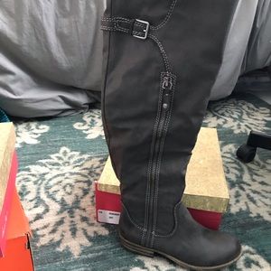 Over the knee grey boots